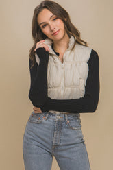Zip Up Turtleneck Cropped Vest Coat Love Tree